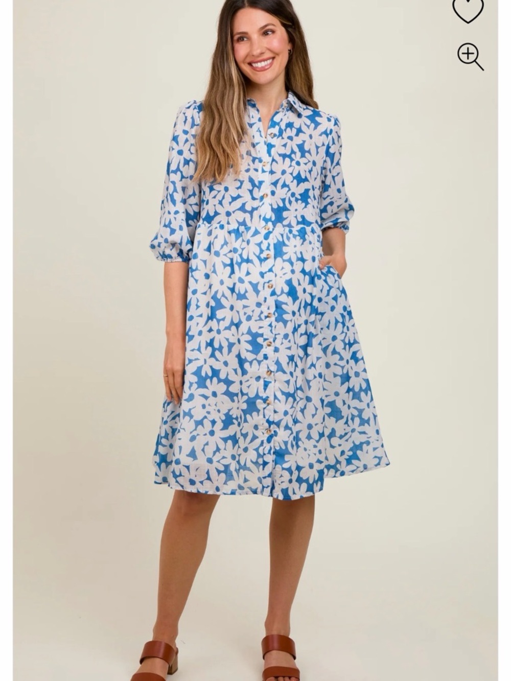 Blue Floral Button Down Maternity Dress